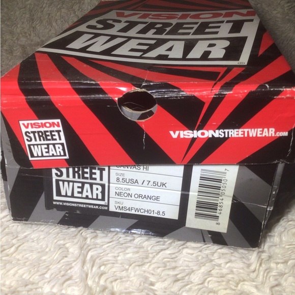 New Old Stock! NOS VISION STREET WEAR NEON ORANGE CANVAS HI-TOP SHOES Mens 8.5 - Picture 8 of 8